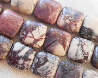 14mm Porcelain Jasper flat square beads, 15+ inch strand ( 28 beads) C05801