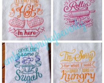 Set of 4 Beautiful Embroidered tea towels, dish towels, flour sack towels, *** New colored towels ***
