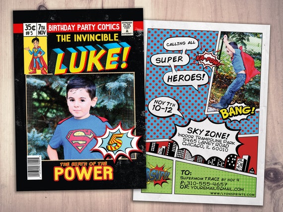 Comic birthday invitation / Avengers / super hero invitation / comic invitation / comic book, vintage comic, hero invite, Il_570xn