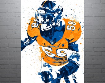 Von Miller Denver Broncos Sports Art Print, Football Poster, Kids Decor, Watercolor Contemporary Abstract Drawing Print, Modern Art