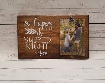 So happy I swiped Right, Tinder Picture Frame gift! Gift for boyfriend, girlfriend, photo board, picture with clip, wood, anniversary ht7x12