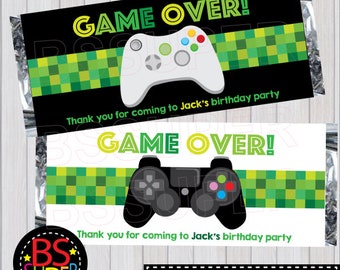 Video Game Party Candy Bar Wrapper, Video Game Birthday Party Gift tag, Game Party Thank you tag, Hershey bar wrapper