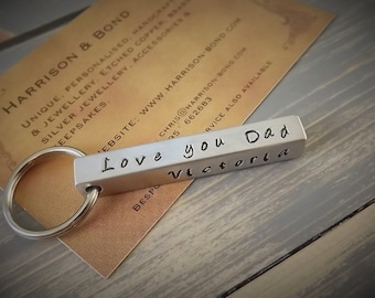 Personalised Keyring, Bar Keyring, Custom Keyring, Bar Key Fob, Stamped Key Chain, Personalised Key Fob, Personalised Gift, Silver Keyring