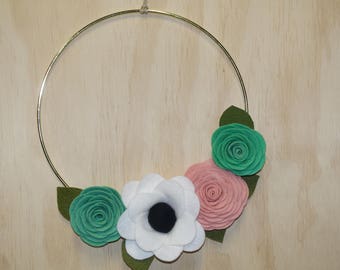 FELT FLORAL WREATH, Felt, Wreath, Felt Flowers, Gold Hoop, Modern Wreath