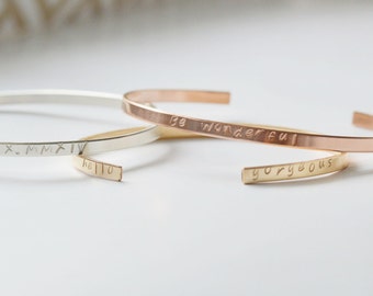 Personalized Cuff Bracelet In Sterling Silver, Gold Filled & Rose Gold by The Statement House - Dainty Gold Cuff Stacking Bracelet, Mantra