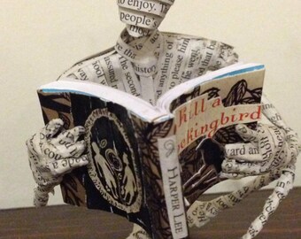 Harper Lee, Book, Book Art, Mockingbird, paper mache sculpture, book lover, librarian gift, Atticus Finch, repurposed book, altered book