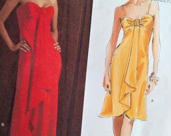 2005 Vogue American Designer Tom & Linda Platt # 2847-DRESS-Close-Fitting Bust-Flared Dress-Length/Shoulder Variations-Sz 12-16-Bust 34-38