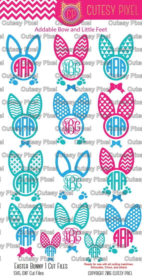 Download Easter bunny ears Monogram Frames Svg cutting file bunny ears