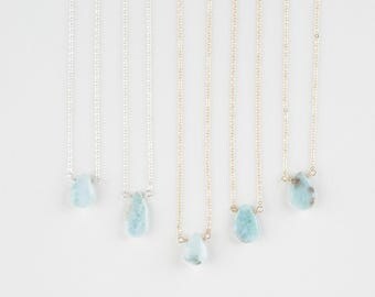 Larimar Gemstone Necklace, Delicate Necklace, Gold Necklace, Silver Necklace, Simple Necklace in 14K Gold Filled and Sterling Silver/N173