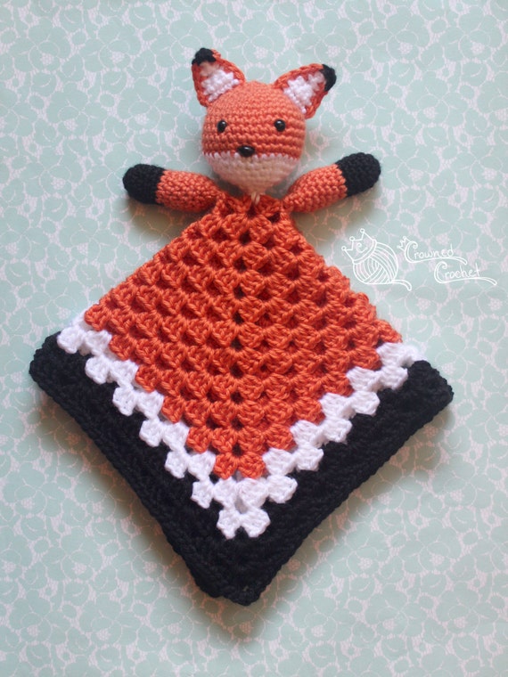 Crochet Fox Lovey Security Blanket Cuddle Buddy Baby Shower