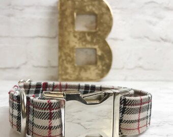 Dog Collar | Tan Tartan Dog Collar | Designer Dog Collar | Tartan Dog Collar | Adjustable Length