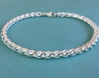 Sterling Silver Bracelet, Silver Wheat Bracelet, Silver Wheat Chain, Woven Silver Bracelet, Wheat Bracelet, Silver Chain Bracelet