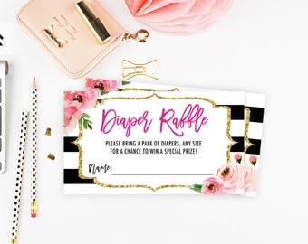 Floral Diaper Raffle Ticket, Diaper Raffle Printable, Kate Inspired Baby Shower Games, Diaper Raffle Cards, Floral Diaper Raffle Cards