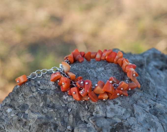 Orange coral jewelry, Orange bracelet, Coral bracelet, Coral jewelry, Orange braclet, Orange stone bracelet, Bracelet orange, Bracelet coral
