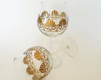 Anniversary Gift for Couple Set of 2 Hand Painted Wine Glasses Wedding Glasses Painted Glassware Glass Tableware Handmade Gift Wine Glass