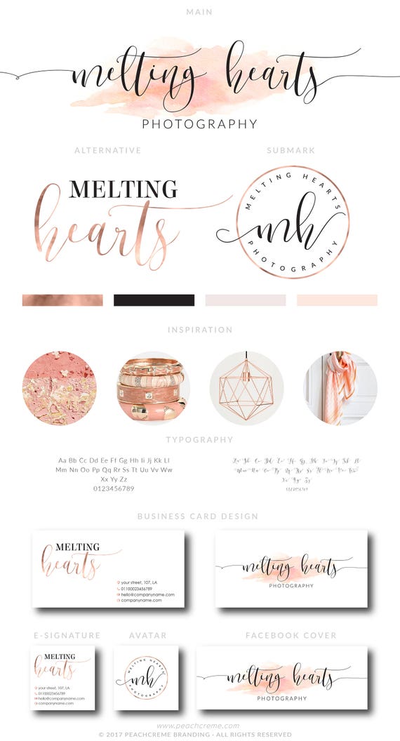 Rose Gold Logo Watercolor Logo Design Branding Kit Branding