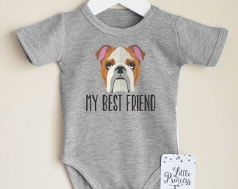 Bulldog Baby Bodysuit. Dog Baby Clothes. Dog Baby Announcement. My Best Friend. Add Your Own Text. Cute Baby Clothes.