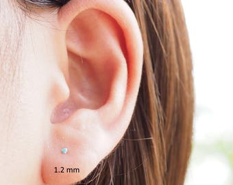 1.2 or 1.5 mm - Tiny Turquoise Stud Earrings, 925 Sterling Silver, cartilage earring, tiny stud Earrings - SA222-SA223
