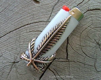 Solid Bronze Marijuana Leaf Bic Lighter Case