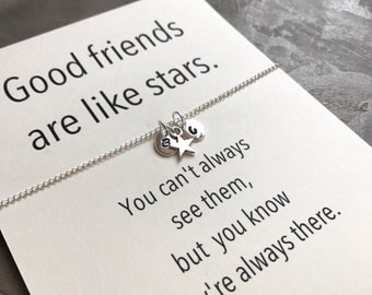 Friendship necklace, Bff necklace, Initial jewelry, Friendship jewelry, Best friend necklace, Best friend, Good friends are like stars,A5b