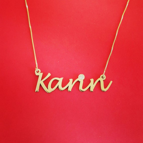 Pure Gold Name Necklace 14kt Nameplate Necklace Name Pendal