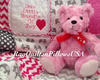Baby Elephant Blanket, Baby Girl Quilt, Baby Quilt Handmade, Homemade Baby Blanket, Elephant Quilt, Rag Quilt Baby, Pink Gray, Crib Bedding