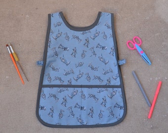 Boys 4-6 Years School Toy Soldier Art Smock Blue Grey Sleeveless Kindergarden Painting Apron Cotton Tablier Maternelle Ecolier Blue Coton