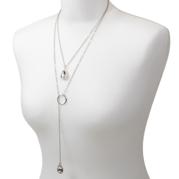 Anya Silver Layered Pull Through Jewel Pendant Multi Row