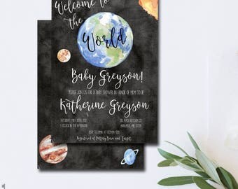 Outer Space Invitation - Space Baby Shower Invitation - Moon Baby Shower - Star Welcome to the World Baby Shower - Astronaut Baby Shower