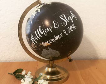 FREE SHIPPING Customize Me! Wedding Guestbook Globe, Custom globe, calligraphy globe, hand lettered globe, navy and gold globe, quote globe,