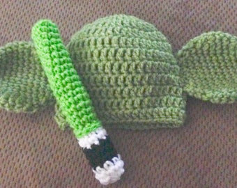 Yoda Hat, Jedi Hat, Star Wars, Jedi, Yoda, Light saber, green, Jedi Set, Newborn, 0-3 months