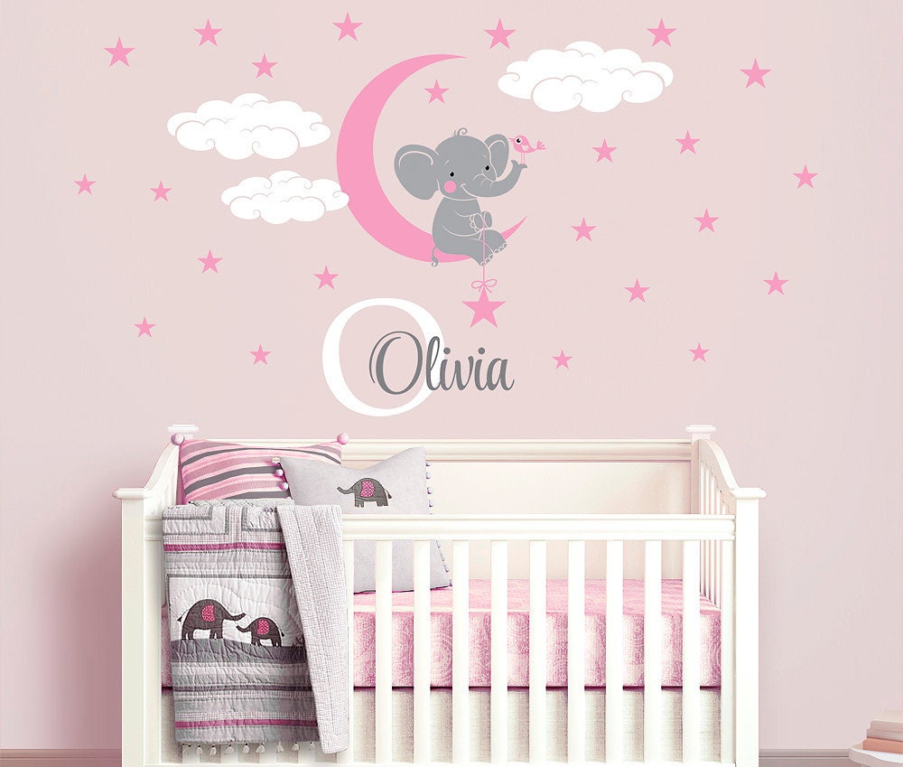 Elephant Custom Name Personalized Initial Wall Decal Sticker