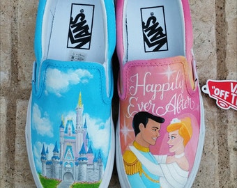 Disney Wedding Shoes - Cinderella and Castle Painted Vans - Shanny's Shoes