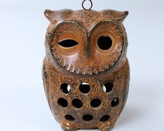 Vintage OWL ceramic OWL Lantern tea light holder candle holder Germany 70s
