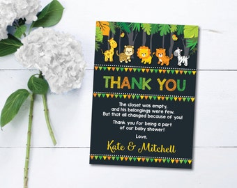 Jungle Baby Shower Thank You Card. Safari Baby Shower. Chalkboard Baby Shower Favors. Thank You Note. Safari Animals. Lion. Giraffe. JUN3