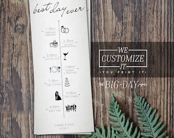 Best Day Ever Customized Wedding Timeline Infographic • Wedding Program Timeline • Wedding Day Itinerary Program Infographic