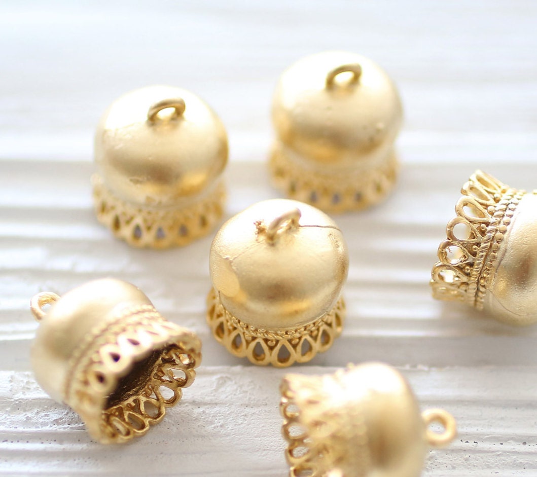 2pc large gold tassel caps bead cones large bead caps large