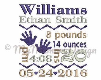 Baby embroidery birth announcement TEMPLATE girl and boy machine embroidery - Fill stitch embroidery -INSTANT DOWNLOAD -3 size- 4X4 5X7 6X10