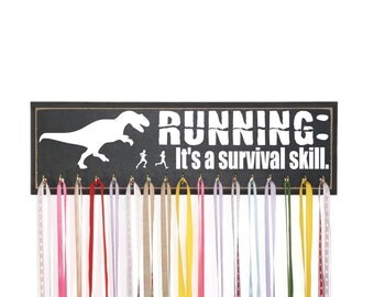 Funny Running Medal Holder With Dinosaur, Running: It's a survival skill, Race Medal Display, Running Medal Display