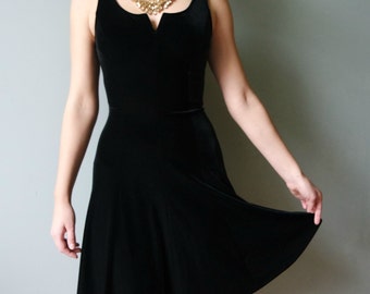 Vintage Black Velvet Dress, Black Sleeveless Cocktail Dress, Black Party Dress, Size S/M