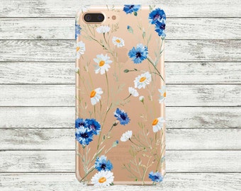 iPhone 7 plus Case clear iPhone 7 Case, iPhone 6 / 6s / 6s Plus Case, iPhone 5s / 5 / SE Case, Flowers transparent blue iPhone case.