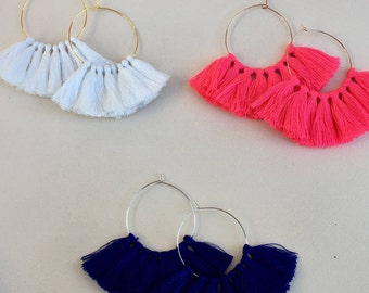 Pick Color(s)/ Mini Tassel/ 1.75 inch Hoop/ Gold Hoop/ Rose Gold Hoop/ Silver Hoop/ Tassel Earring/ Hoop Earring