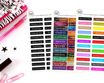 2017 UK Holiday Date Planner Stickers - Erin Condren, Kikki K, Filofax, Happy Planner, Project Life, Kate Spade etc