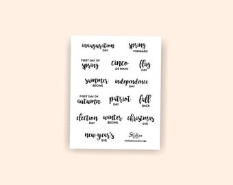 Yearly Holiday Planner Stickers / Holiday Stickers / Planner Stickers / Word Stickers / Calligraphy Stickers