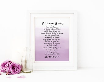 Act of Contrition Printable Wall Art Purple Ombre Confession Prayer Print Lent Print Act of Contrition Prayer Catholic Lent Printable Decor
