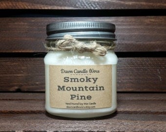 8oz Smoky Mountain Pine Scented Candle - Soy Candles Handmade - Christmas Candle - Mason Jar Candles - Scented Soy Candles - Rustic Decor