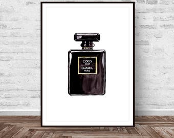 Chanel Perfume Print, Coco Chanel Perfume, Fashion Print, Chanel Print, Chanel Perfume Art, Chanel Art, Perfume Bottle, Chanel Watercolor
