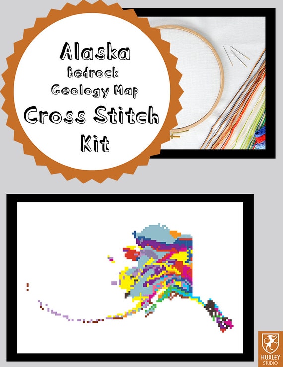 KIT Alaska Cross Stitch Kit DIY Alaska State Geology Map