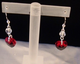 Swarovski® Crystal Heart Earrings, Sterling Silver Earrings, Crystal Earrings, Swarovski® Earrings, Red Earrings, Metal Jewellery, Earrings