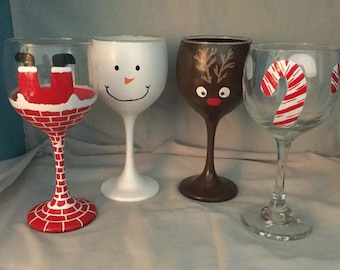 Set of 4 16oz hand painted wine glasses